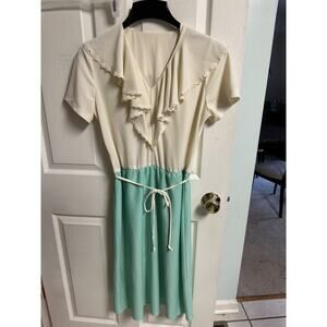 Vnt Union Made Semi Sheer Dress Sz 18 Green White Xl 40 Bust 34w Lace 70s 80s